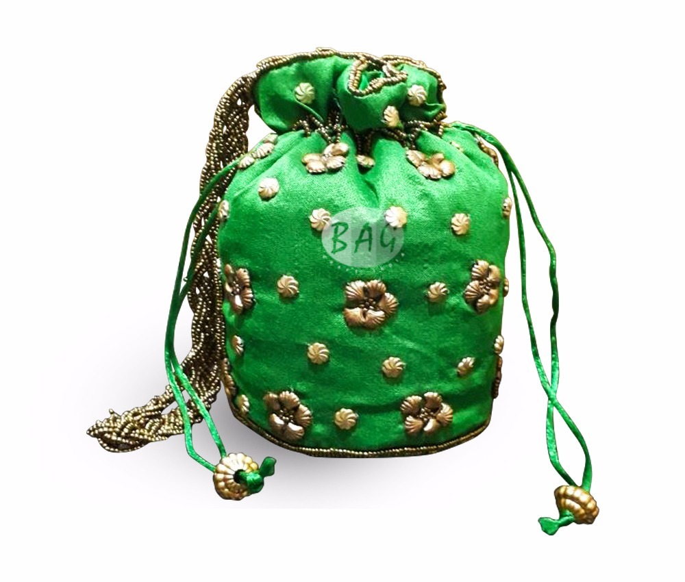 Beaded Potli Bag - Satin Material, 8x7x4 Inches, Assorted Colors | Customized Design With Drawstring Closure