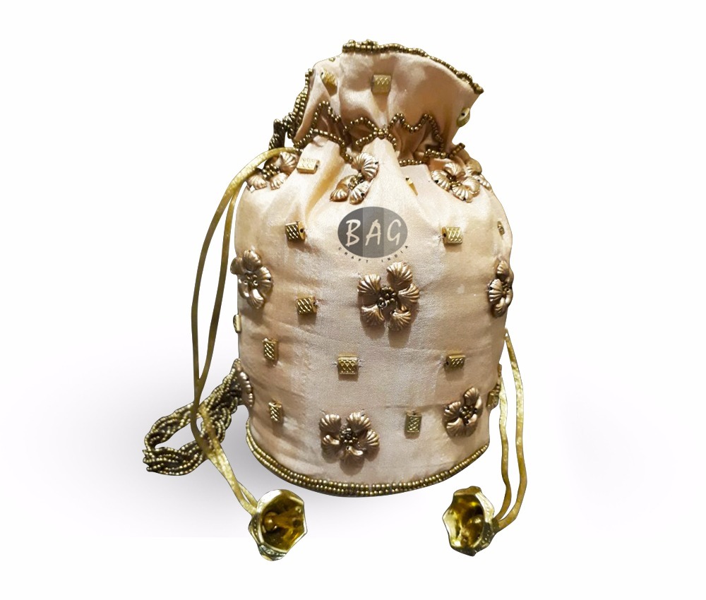 Beaded Potli Bag - Satin Material, 8x7x4 Inches, Assorted Colors | Customized Design With Drawstring Closure