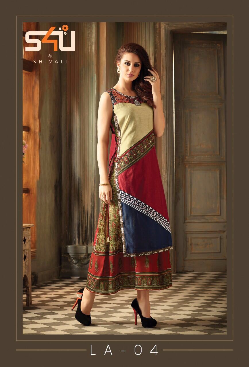 Blue And Cream Ladies Fancy Kurti
