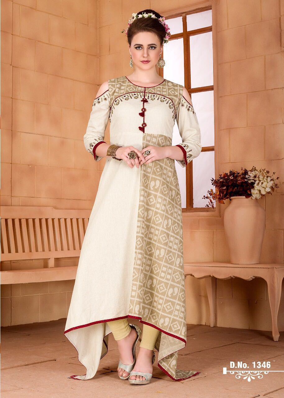 Red And Cream Ladies Fancy Kurti