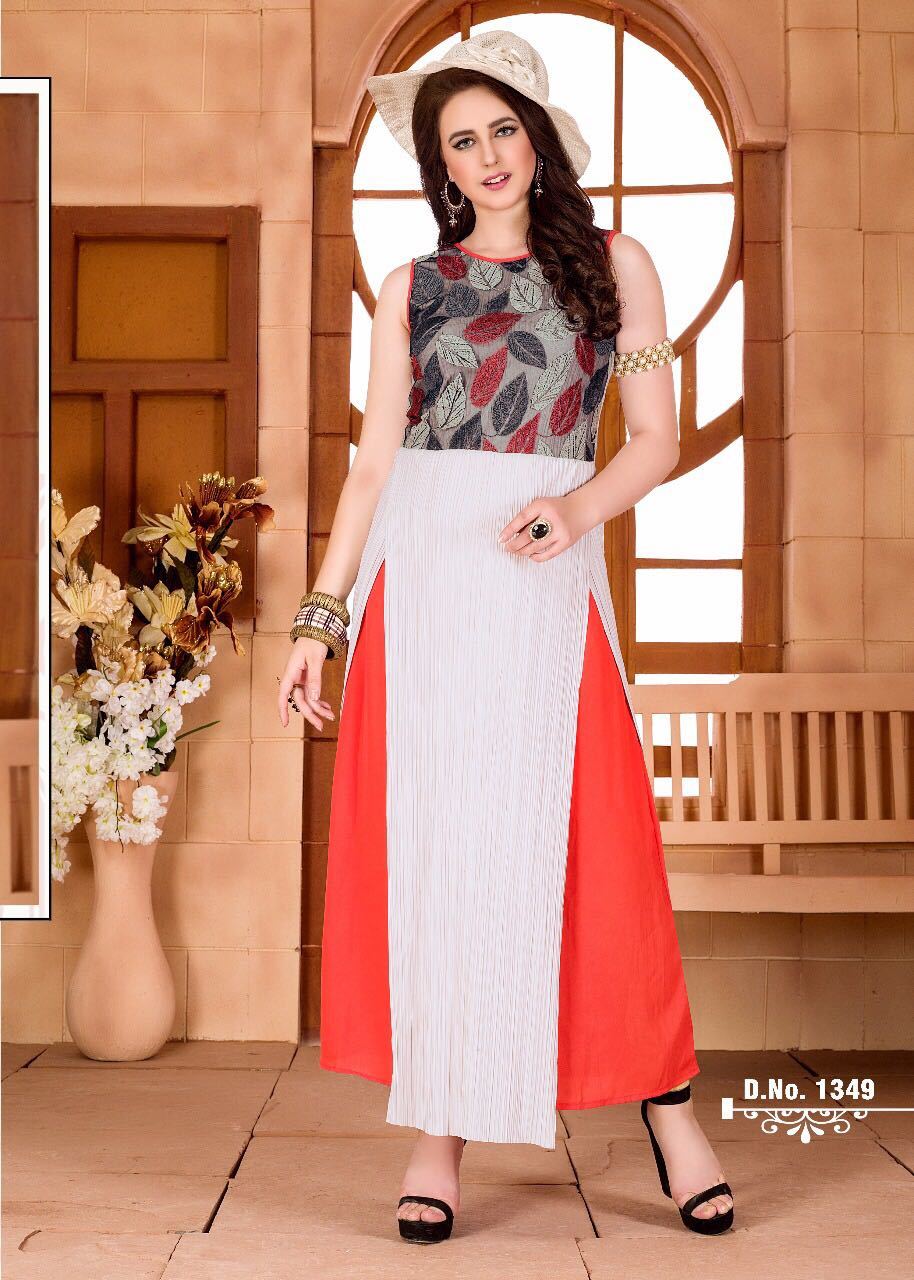 Red And Cream Ladies Fancy Kurti
