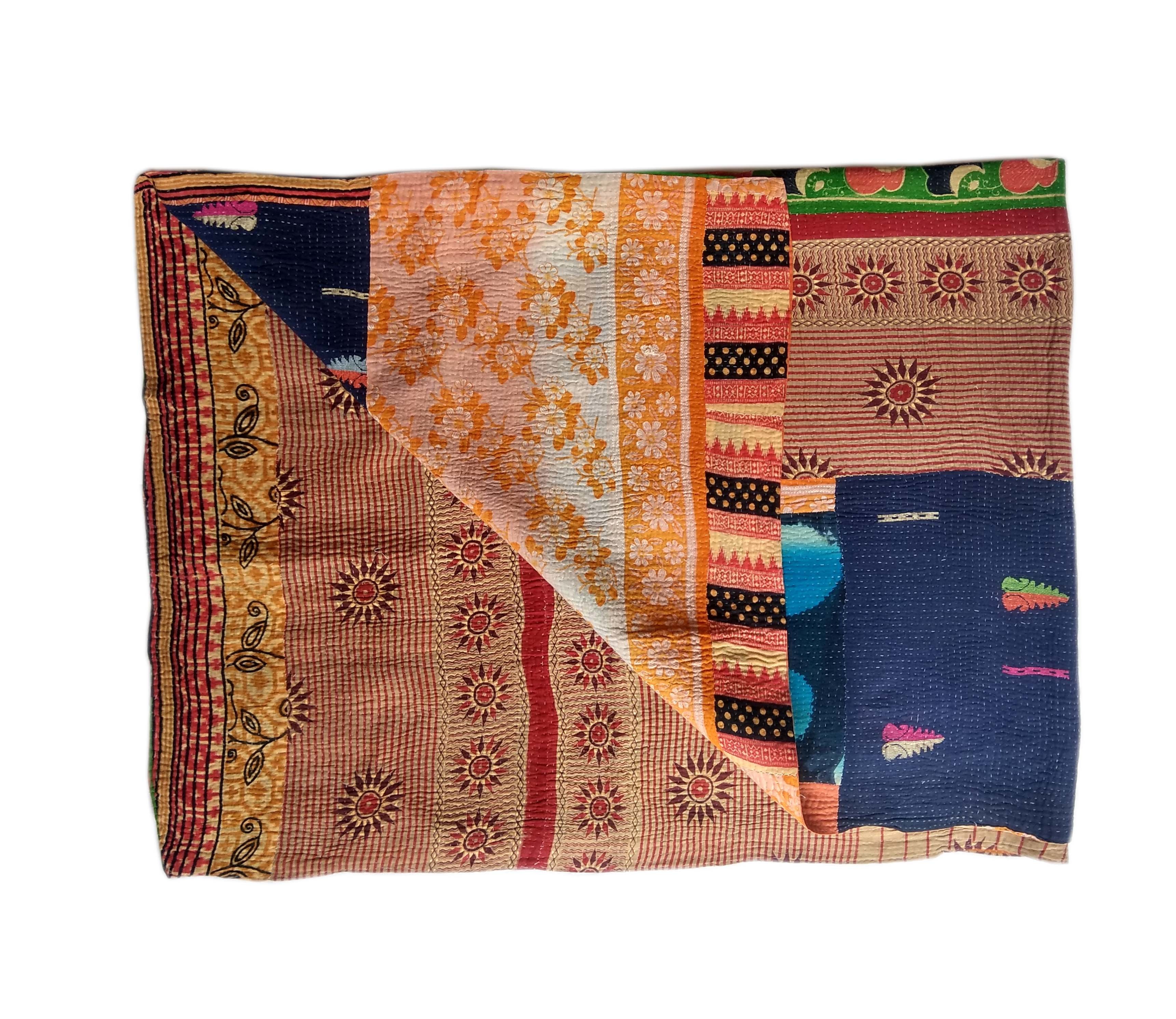 Double Bed Sheet - Cotton | Double Size, Multicolored Patchwork Design, 150 Thread Count, Weighs 2 Kg, Ideal For Sleeping And Comfort