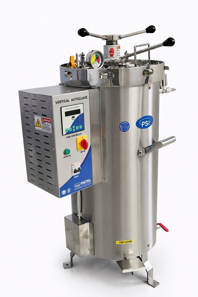 Vertical Autoclave - 35-213 Litre Capacity, Stainless Steel, 2mm Thick Walls - Microprocessor PID Control, Auto Purging & Manual to Fully Automatic Functions, Heavy Duty Industrial Flange Heaters, Safety Valves