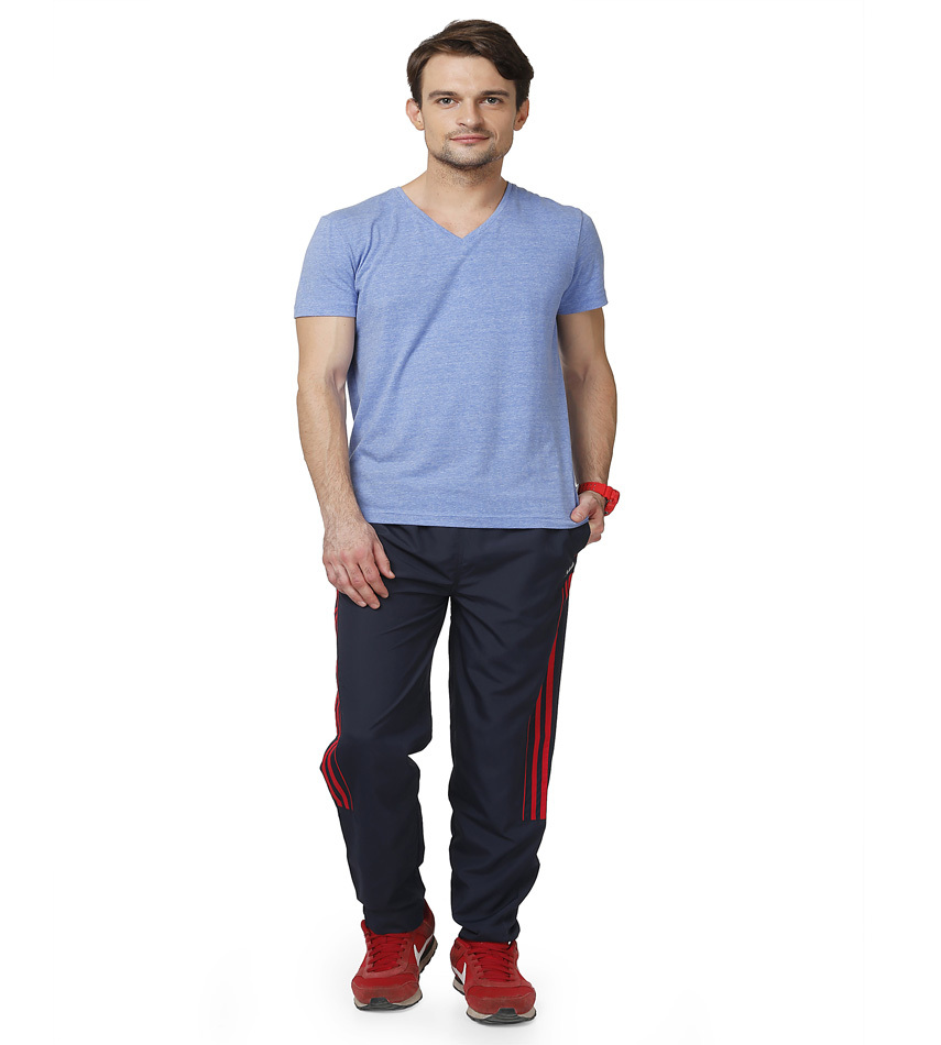 Nevy & Red Men's Trackpant - Ns Polyester With Inside Net, Linen Fabric, Plain Pattern | Stylish Design For Modern Men