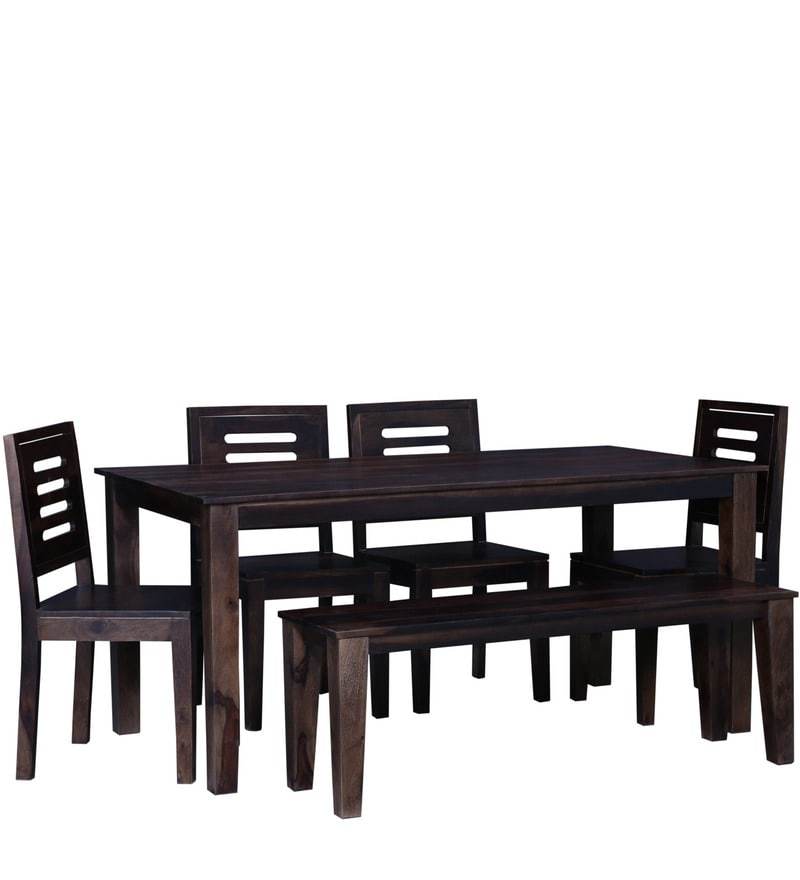 Handcrafted Six Seater Dining With Bench In Walnut