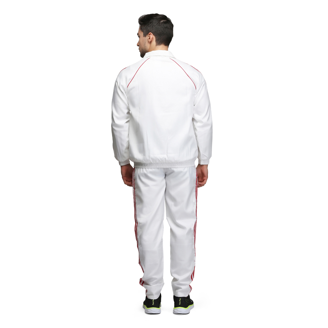 Polyester Mens White And Red Tracksuit