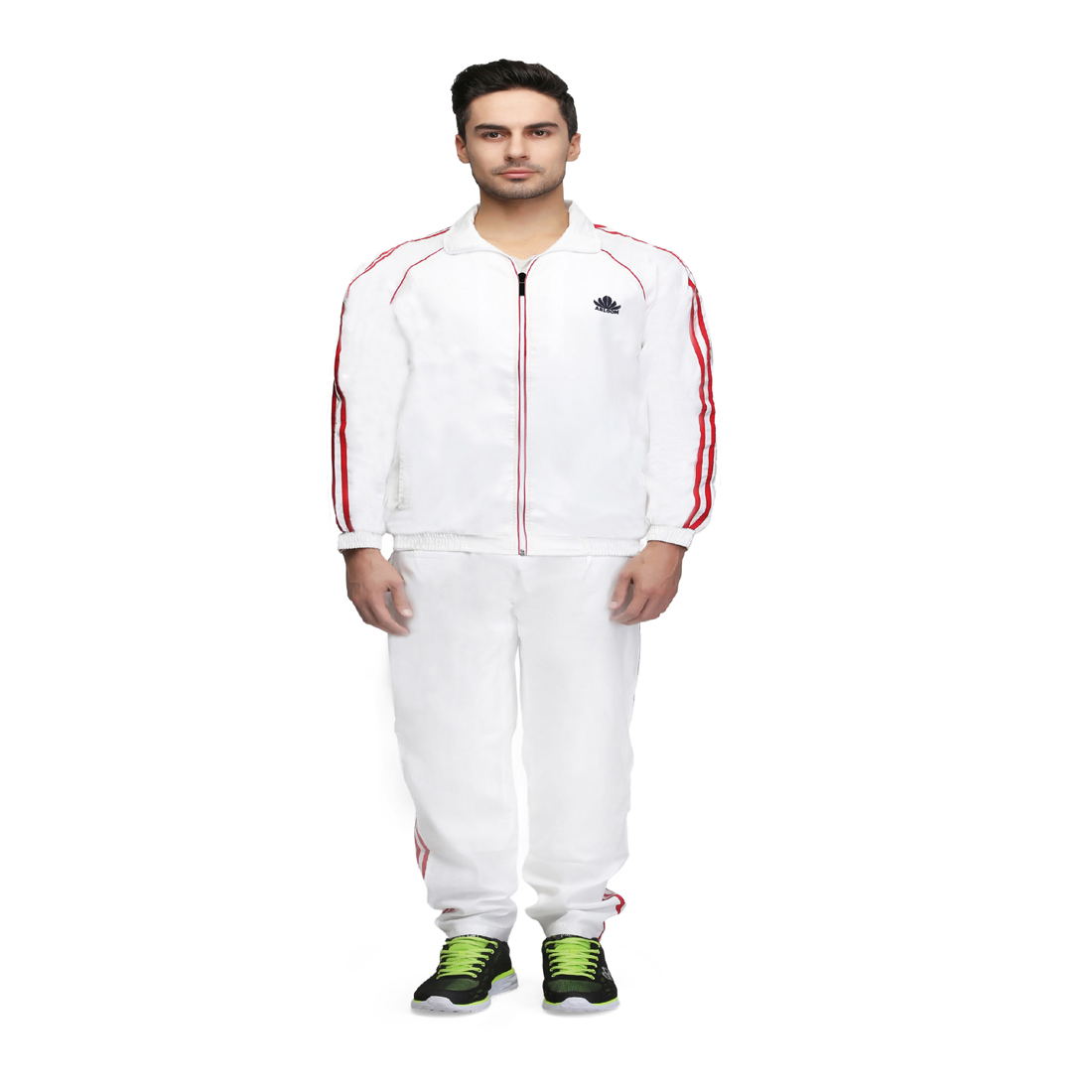 Polyester Mens White And Red Tracksuit