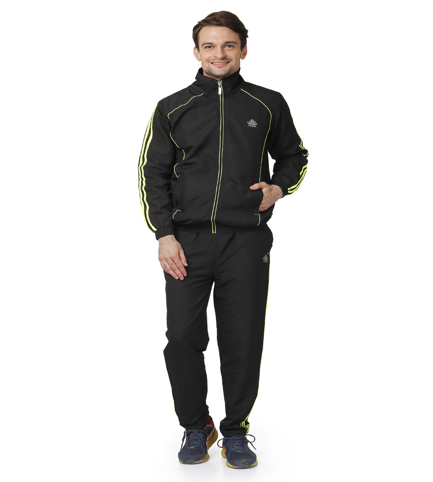 Polyester Mens Black & Green Tracksuit