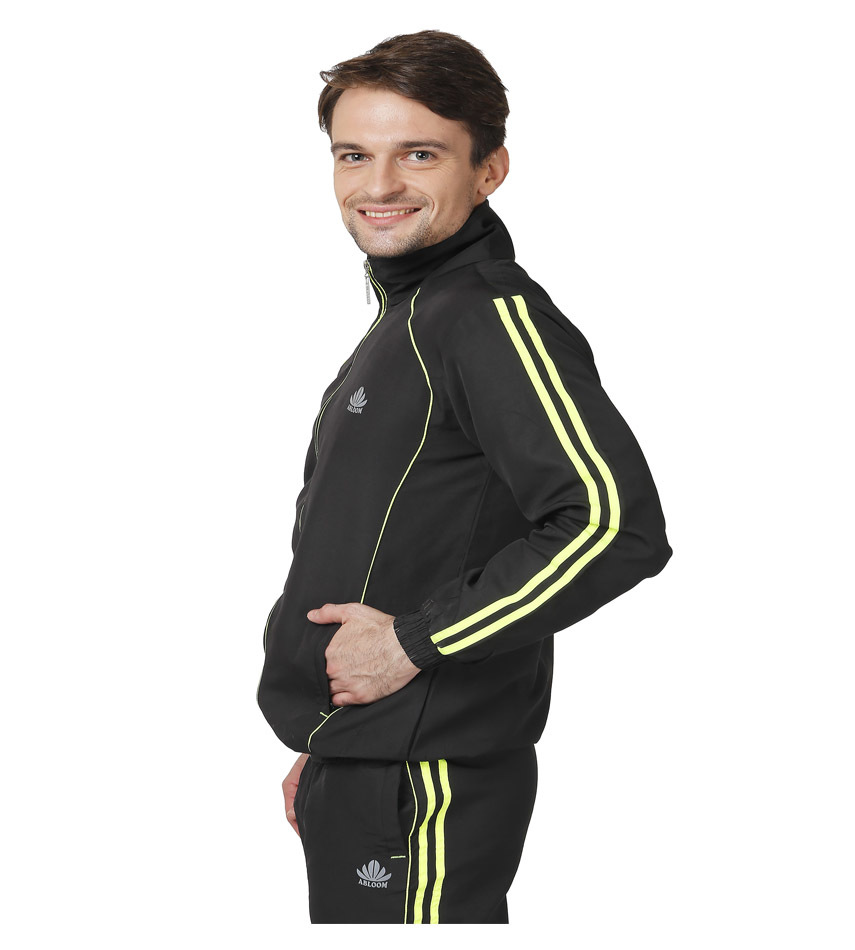 Polyester Mens Black & Green Tracksuit