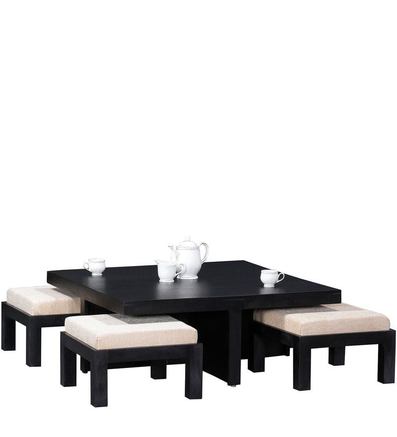 Handcrafted Coffee Table Set - Mango Wood 14x36x36 Inches, Espresso Walnut Finish, 12 Months Warranty, Durable Indoor Furniture
