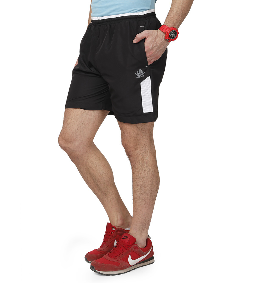 Mens Black & White Shorts - Polyester, Plain Pattern | Shrink Proof, Smooth Finish, Quality Tested For Defect-free Range