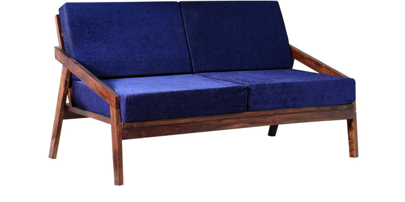 Handcrafted Two Seater Sofa In Sapphire Blue