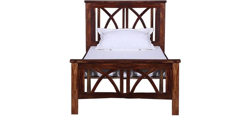 Handcrafted Single Bed In Walnut Finish By Wudstuk - Sheesham Wood, 41x42x78 Inches, Provincial Teak | Carpenter Assembly, Durable, Elegant Design, 36 Months Warranty