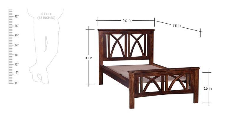 Handcrafted Single Bed In Walnut Finish By Wudstuk - Sheesham Wood, 41x42x78 Inches, Provincial Teak | Carpenter Assembly, Durable, Elegant Design, 36 Months Warranty