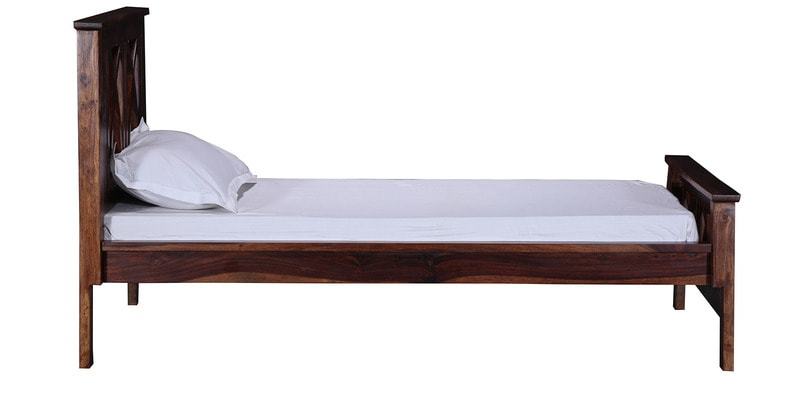 Handcrafted Single Bed In Walnut Finish By Wudstuk - Sheesham Wood, 41x42x78 Inches, Provincial Teak | Carpenter Assembly, Durable, Elegant Design, 36 Months Warranty