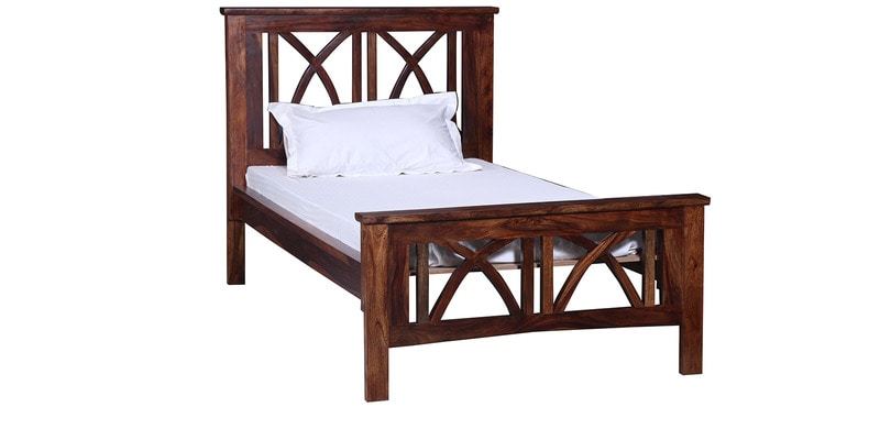Handcrafted Single Bed In Walnut Finish By Wudstuk - Sheesham Wood, 41x42x78 Inches, Provincial Teak | Carpenter Assembly, Durable, Elegant Design, 36 Months Warranty