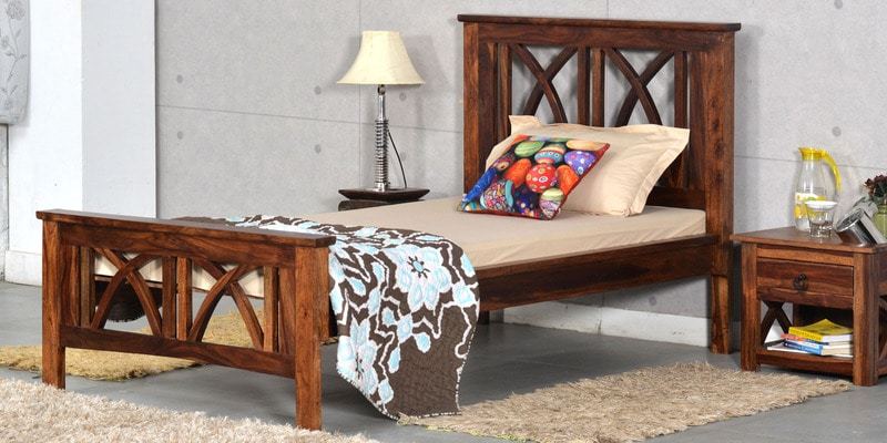 Handcrafted Single Bed In Walnut Finish By Wudstuk - Sheesham Wood, 41x42x78 Inches, Provincial Teak | Carpenter Assembly, Durable, Elegant Design, 36 Months Warranty