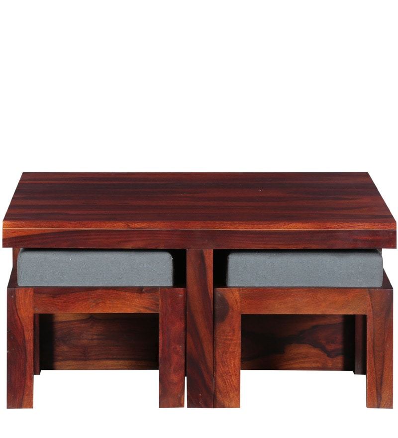 Handcrafted Coffee Table Set In Honey Oak Finish