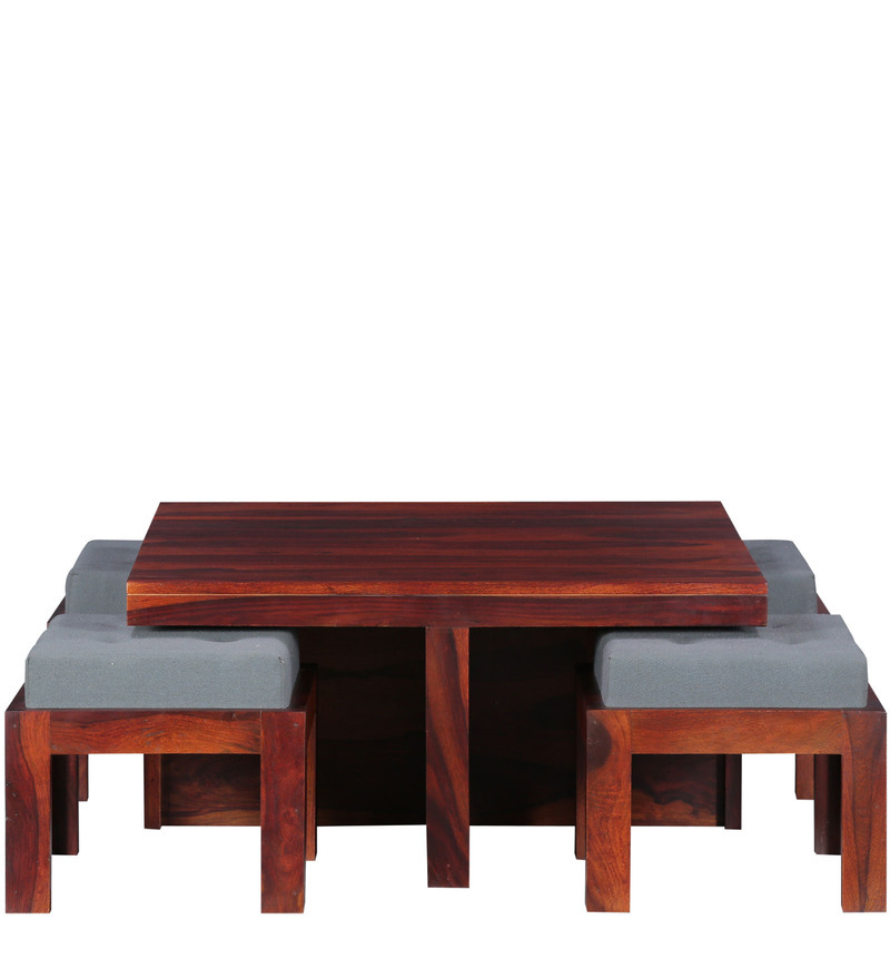 Handcrafted Coffee Table Set In Honey Oak Finish