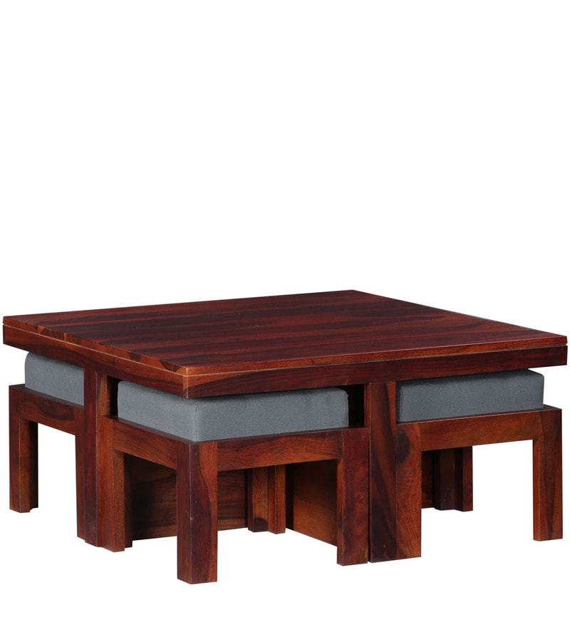 Handcrafted Coffee Table Set In Honey Oak Finish