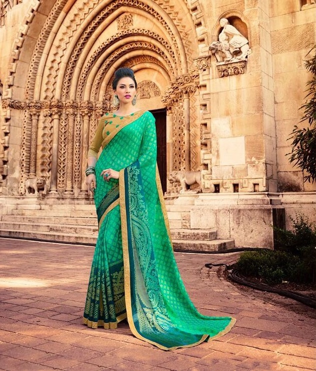 Designers Sarees - Georgette Brasso Fabric, Customized Size Up To 42" | Designer Printed Saree With Unstitched Blouse, Full Set 22502