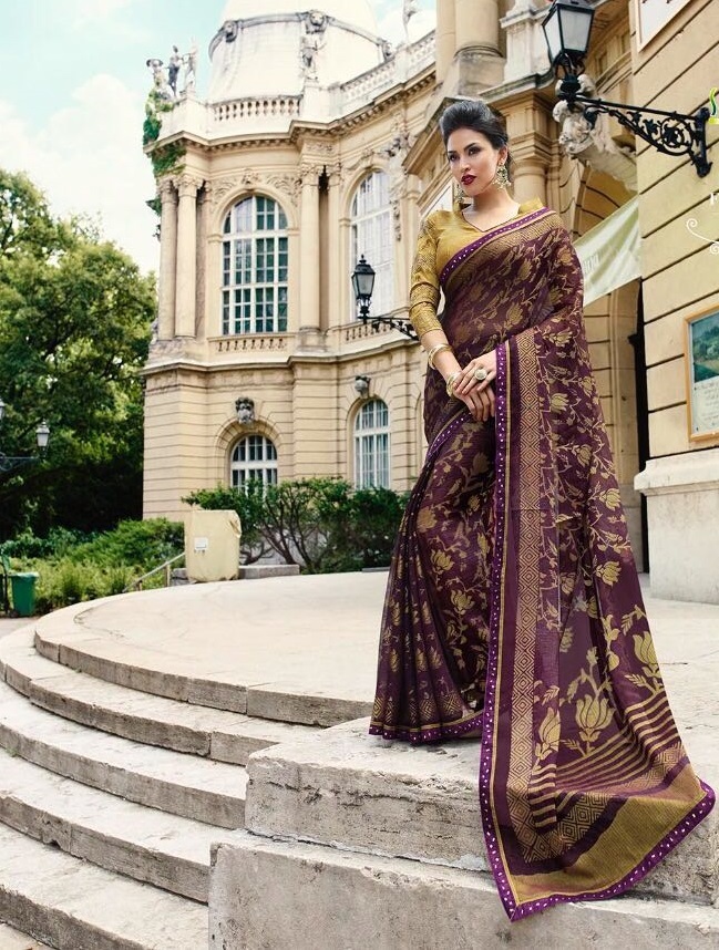 Designers Sarees - Georgette Brasso Fabric, Customized Size Up To 42" | Designer Printed Saree With Unstitched Blouse, Full Set 22502