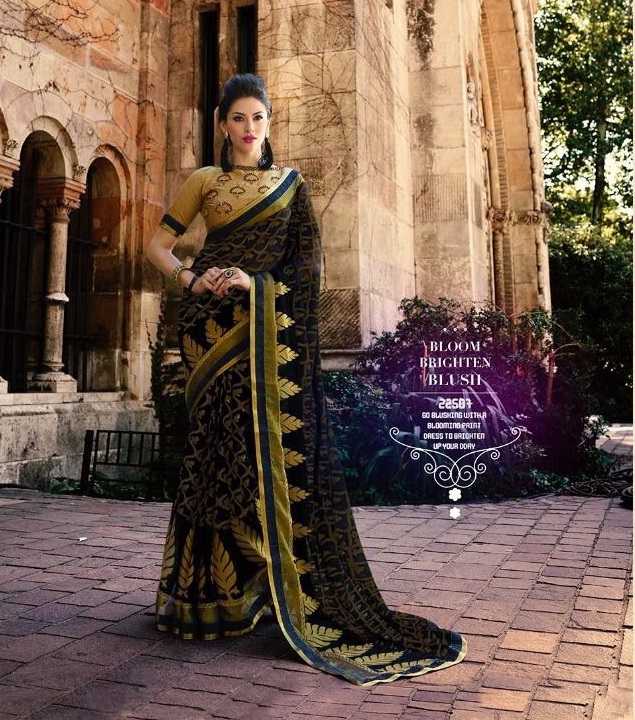 Designers Sarees - Georgette Brasso Fabric, Customized Size Up To 42" | Designer Printed Saree With Unstitched Blouse, Full Set 22502