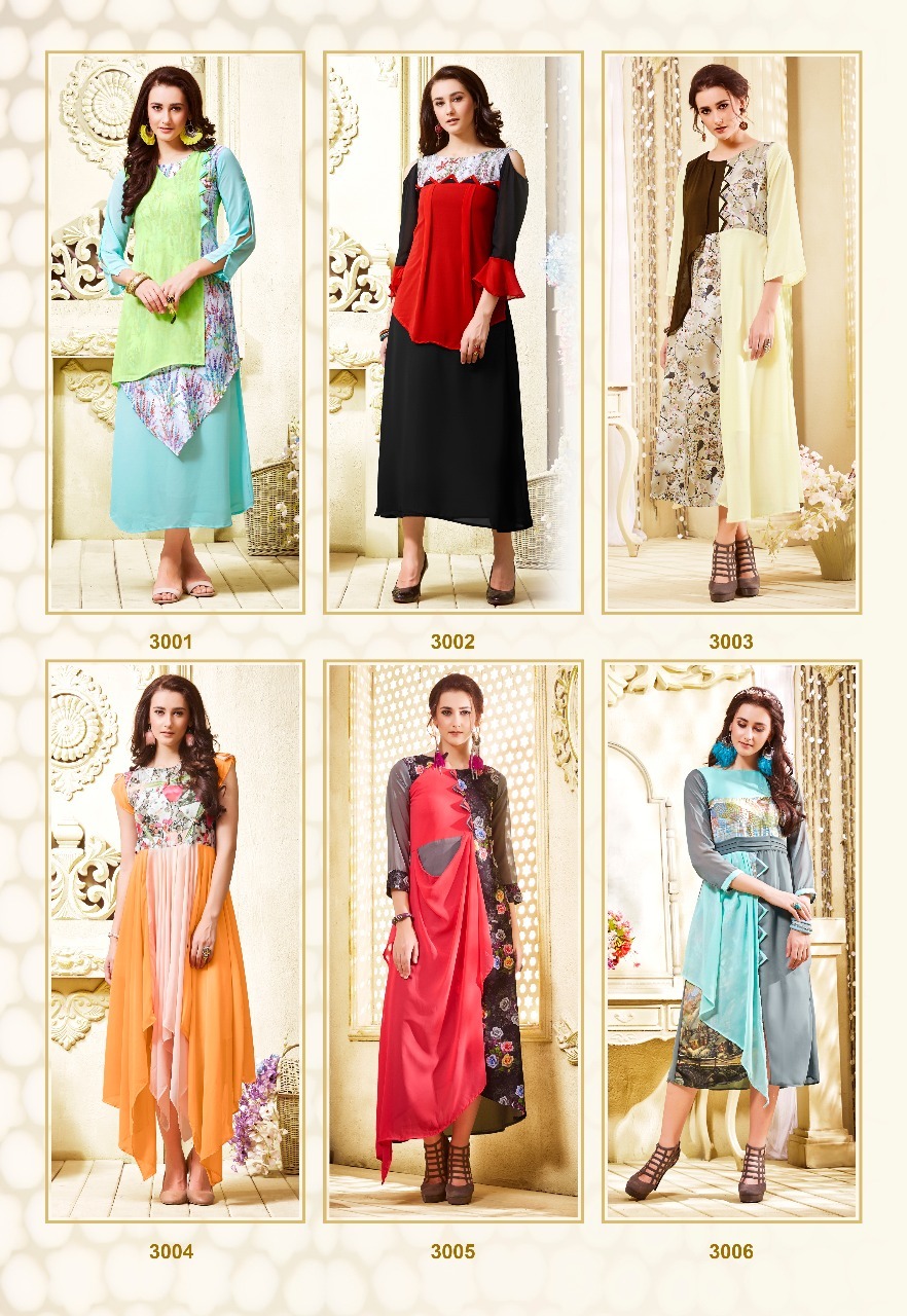 Gray And Sea Green Georgette Fancy Kurti