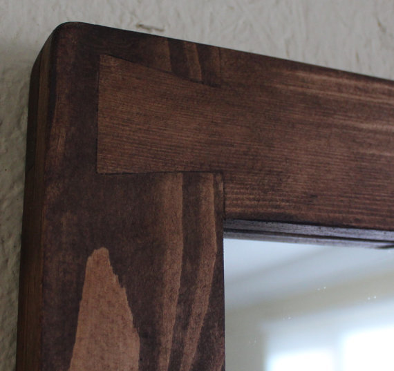 Mirror With Inbuilt Shelf - Natural Wood With Dark Danish Oil Finish | Eco-friendly, Durable Indian Style Home Furniture