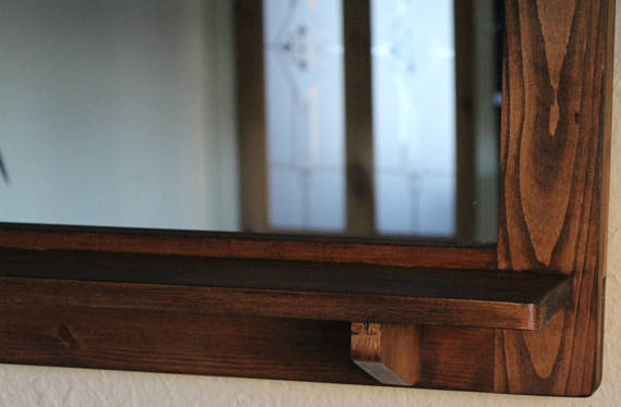 Mirror With Inbuilt Shelf - Natural Wood With Dark Danish Oil Finish | Eco-friendly, Durable Indian Style Home Furniture