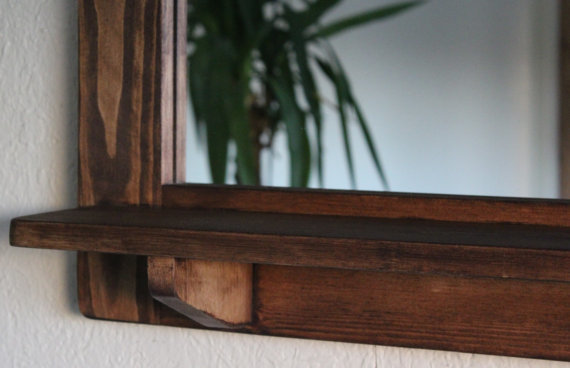 Mirror With Inbuilt Shelf - Natural Wood With Dark Danish Oil Finish | Eco-friendly, Durable Indian Style Home Furniture