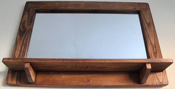 Mirror With Inbuilt Shelf - Natural Wood With Dark Danish Oil Finish | Eco-friendly, Durable Indian Style Home Furniture