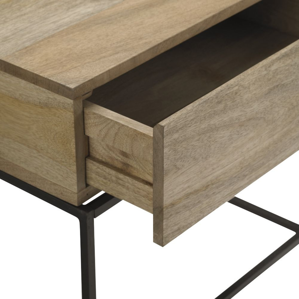 Industrial Storage Side Table - Wrought Iron & Mango Wood, 51x56x56cm , Vintage Appearance, Durable Design, Deep Drawer For Organization