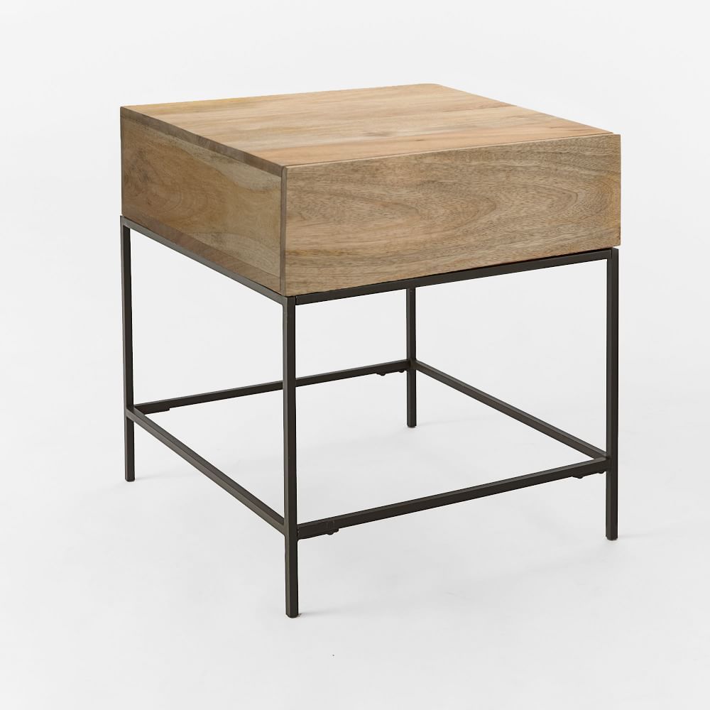 Industrial Storage Side Table - Wrought Iron & Mango Wood, 51x56x56cm , Vintage Appearance, Durable Design, Deep Drawer For Organization