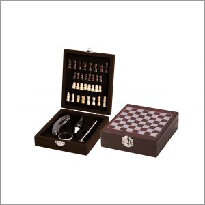 Wooden Chess Board Game with Wine Gift Set