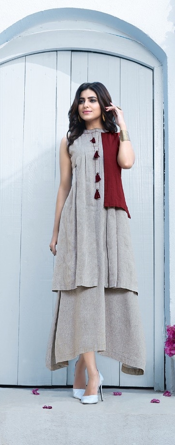 Rayon Printed Kurti With Khadi Fabric