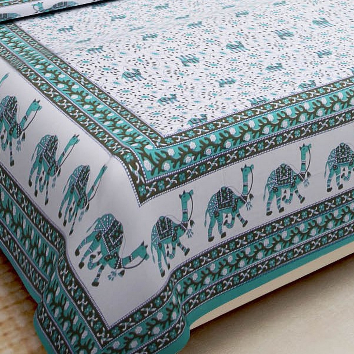 New Collection Bedsheet - 100% Cotton, King Size 2286 X 2743.2 Mm, Sky Blue, Animal & Camel Print Patterns, Washable, 2 Pillowcases, 180 Thread Count