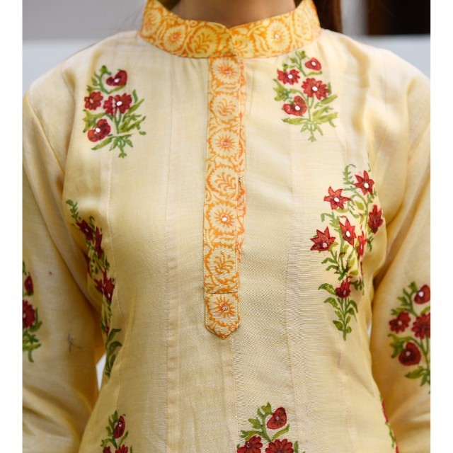 Yellow Border Design Kurti Bust Size: 18.5 Inch (In)