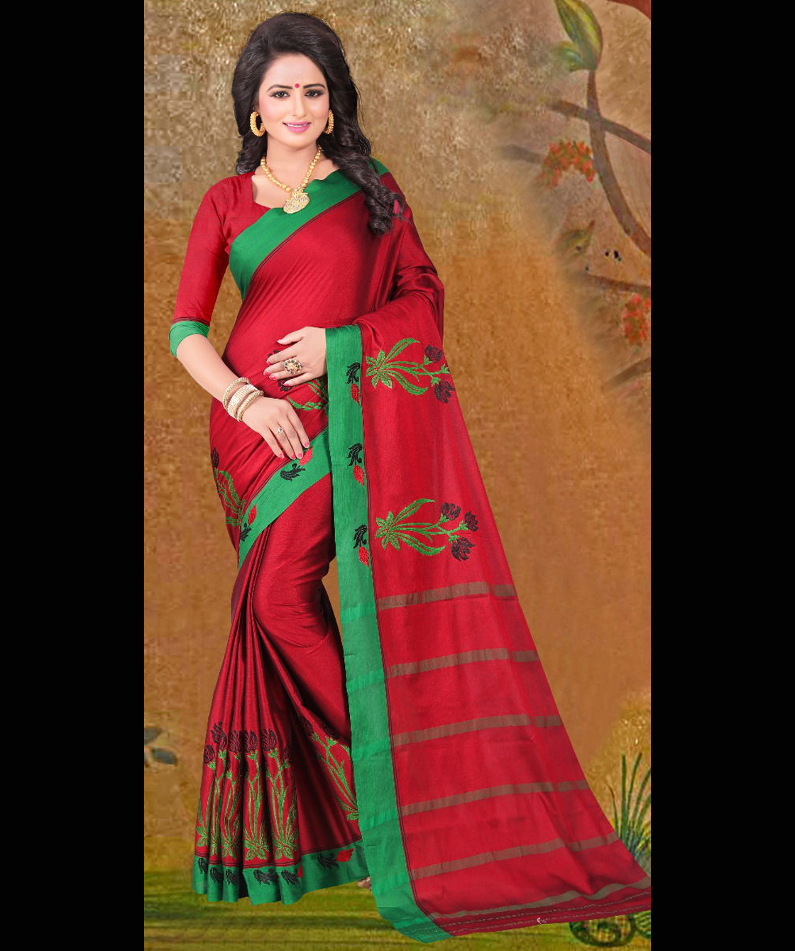 Cotton New Designer Embroidered Silk Saree