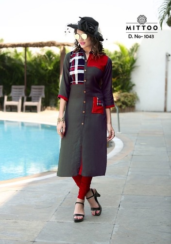 Ladies Fancy Kurti - Rayon, Customized to XXXL, Multi Color | 3-4th Sleeve, Washable, Suitable for All Seasons, Plain Churidar Style