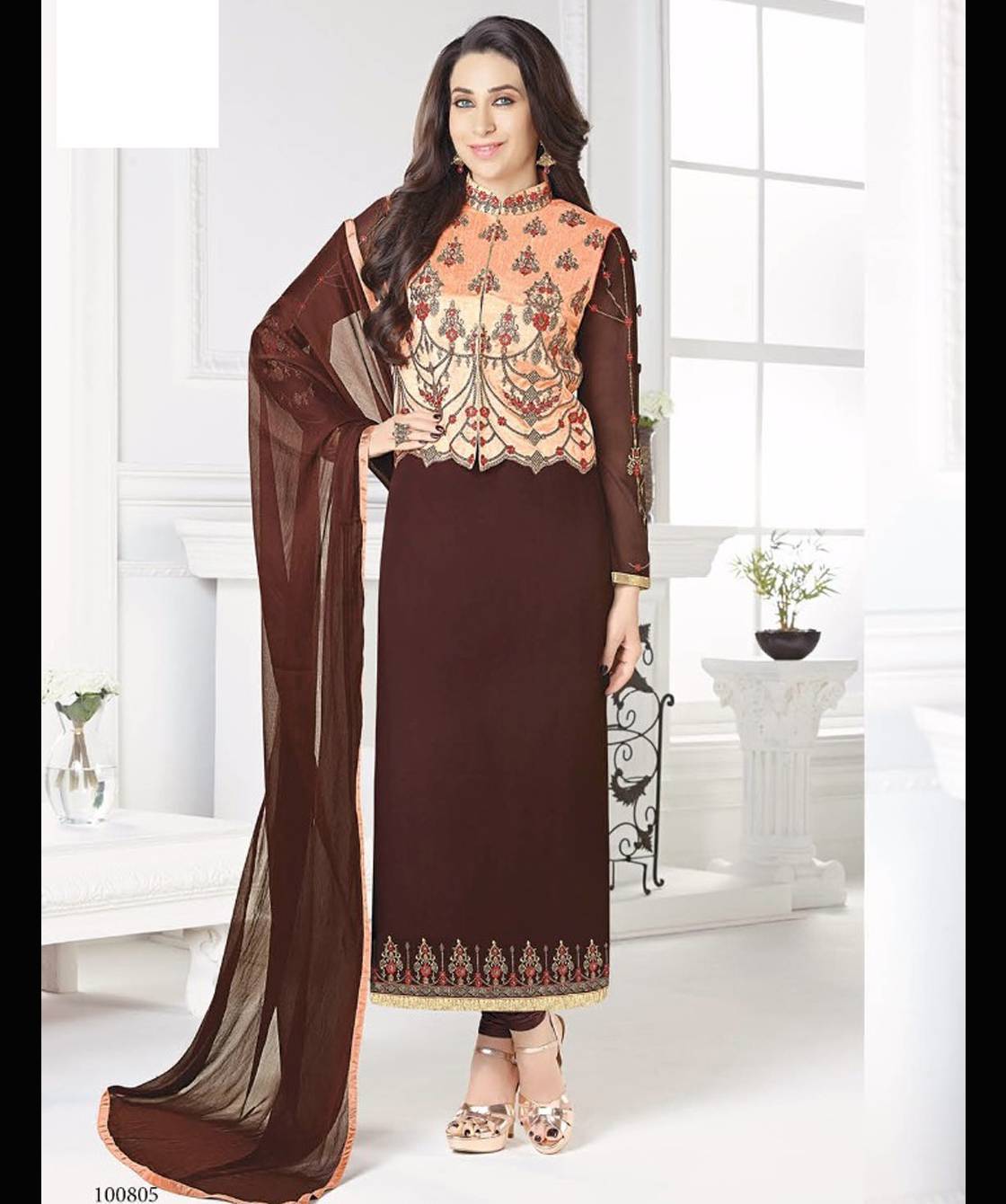 Mf Suits Catalog - Georgette With Silk Jacket, Embroidered Designer Suit With Santoon Bottom And Chiffon Dupatta, Semi-stitched Up To Size 42