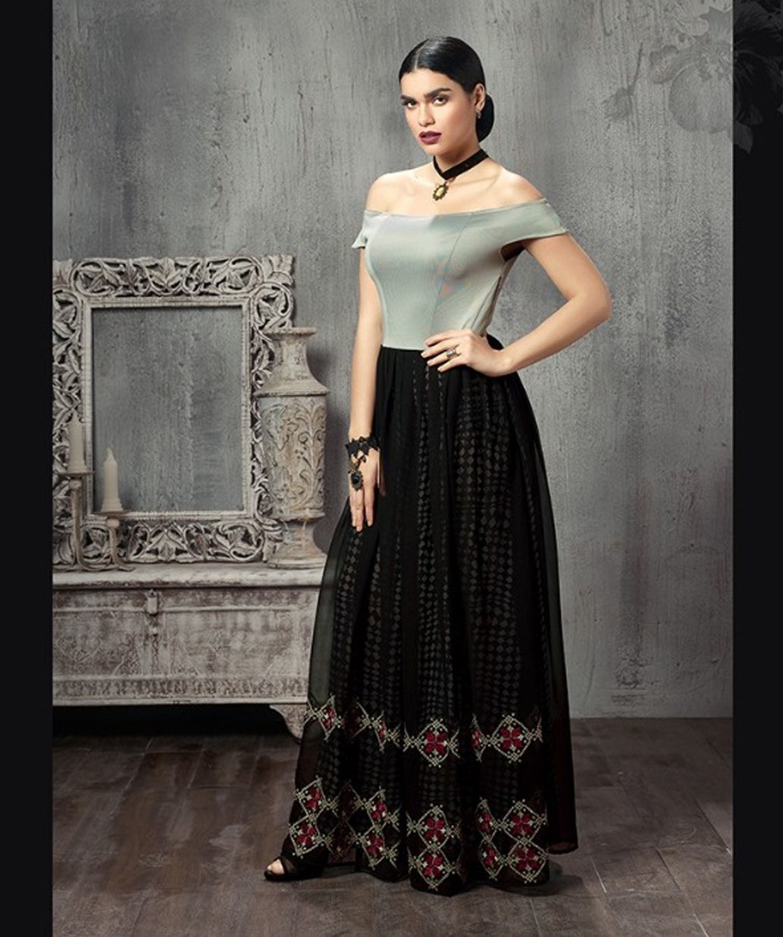Eternal K460 A-line Kurti - Heavy Georgette, Stitched Design With Luxurious Work | Sizes M, L, Xl, Xxl, Dry Clean Only