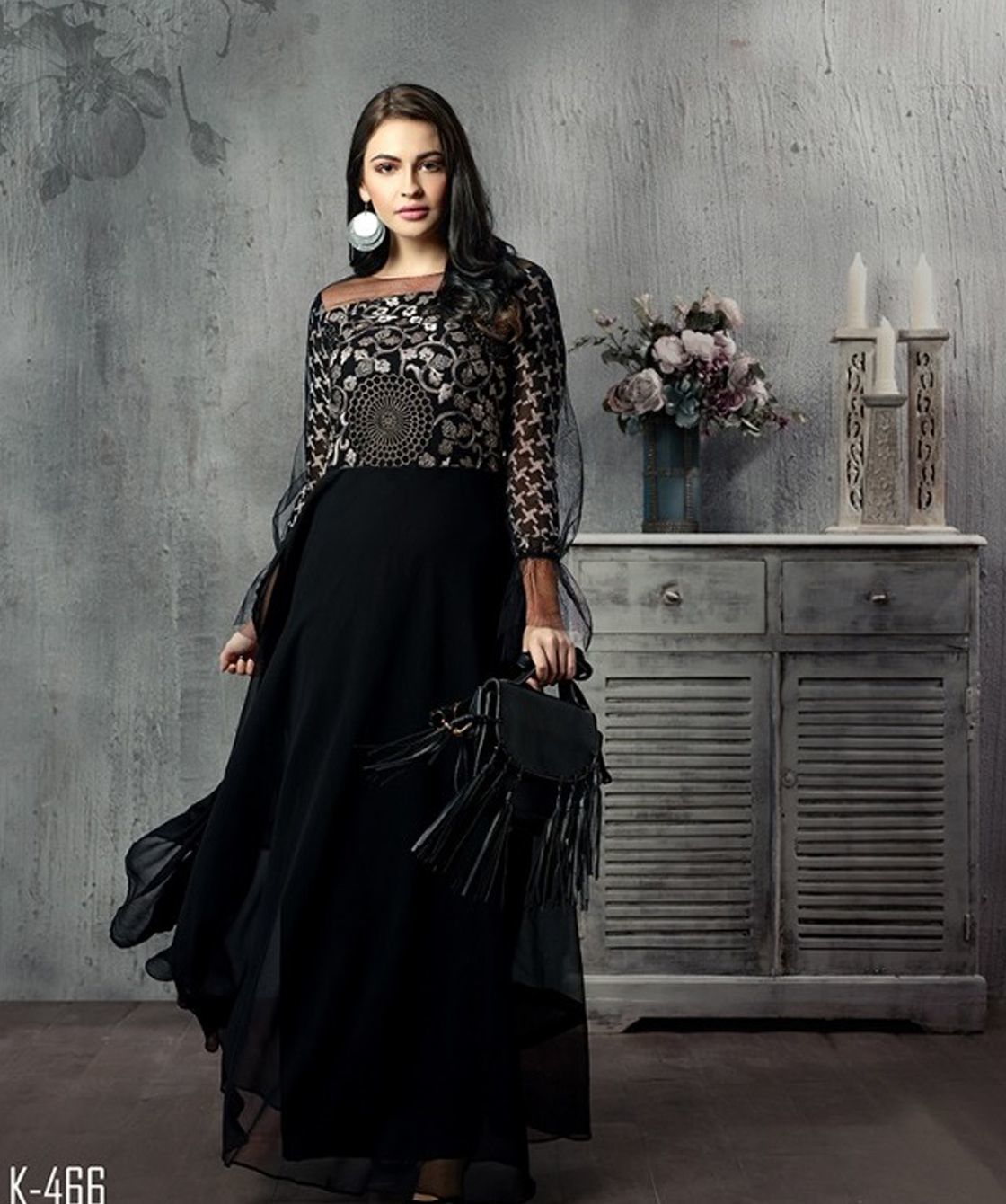 Eternal K460 A-line Kurti - Heavy Georgette, Stitched Design With Luxurious Work | Sizes M, L, Xl, Xxl, Dry Clean Only