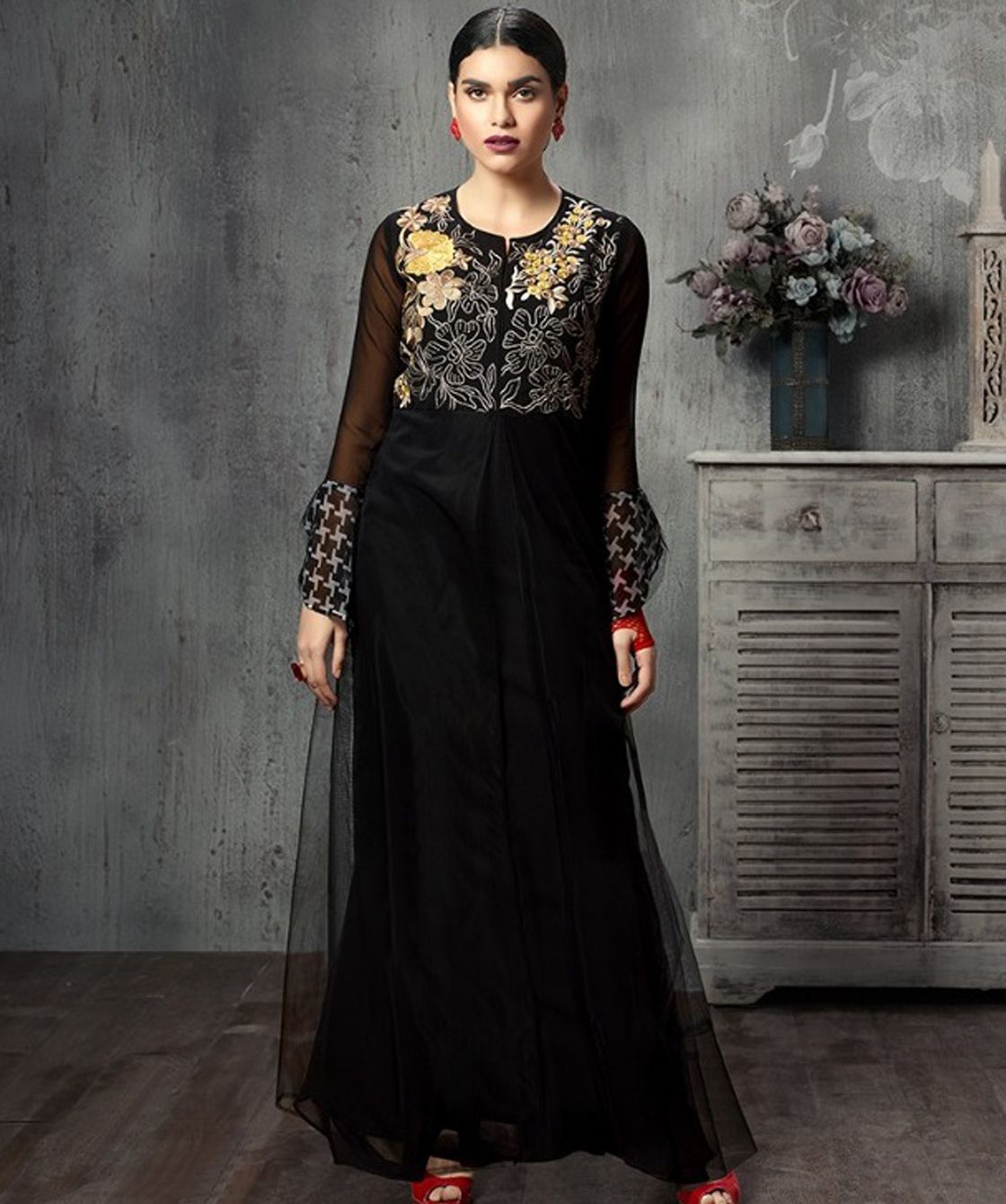 Eternal K460 A-line Kurti - Heavy Georgette, Stitched Design With Luxurious Work | Sizes M, L, Xl, Xxl, Dry Clean Only