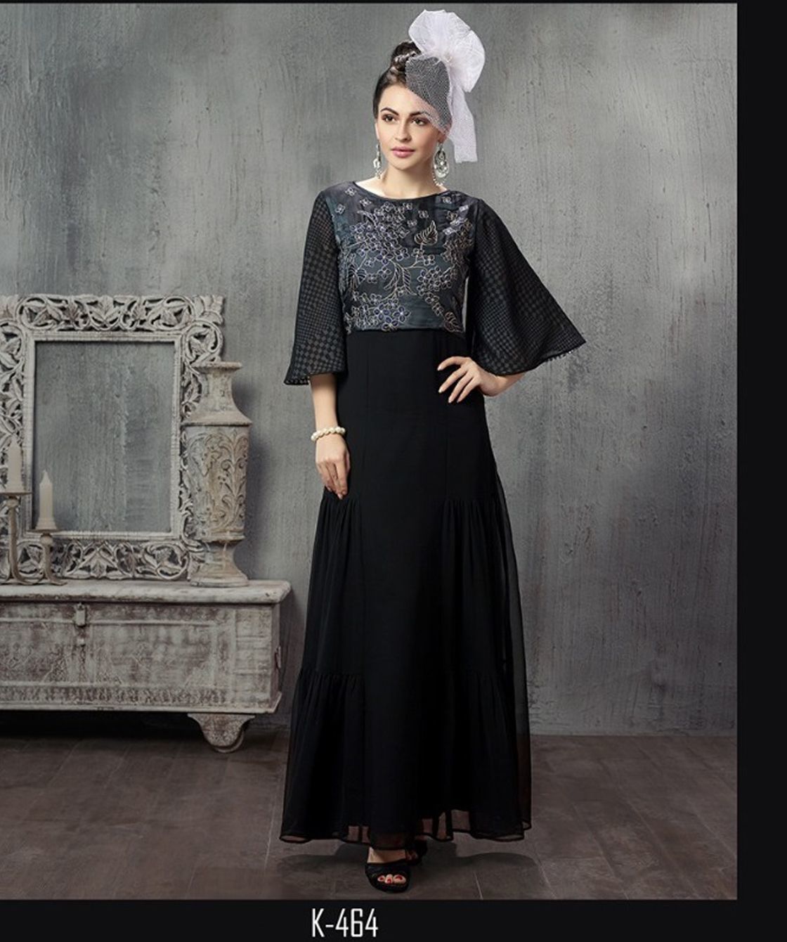 Eternal K460 A-line Kurti - Heavy Georgette, Stitched Design With Luxurious Work | Sizes M, L, Xl, Xxl, Dry Clean Only