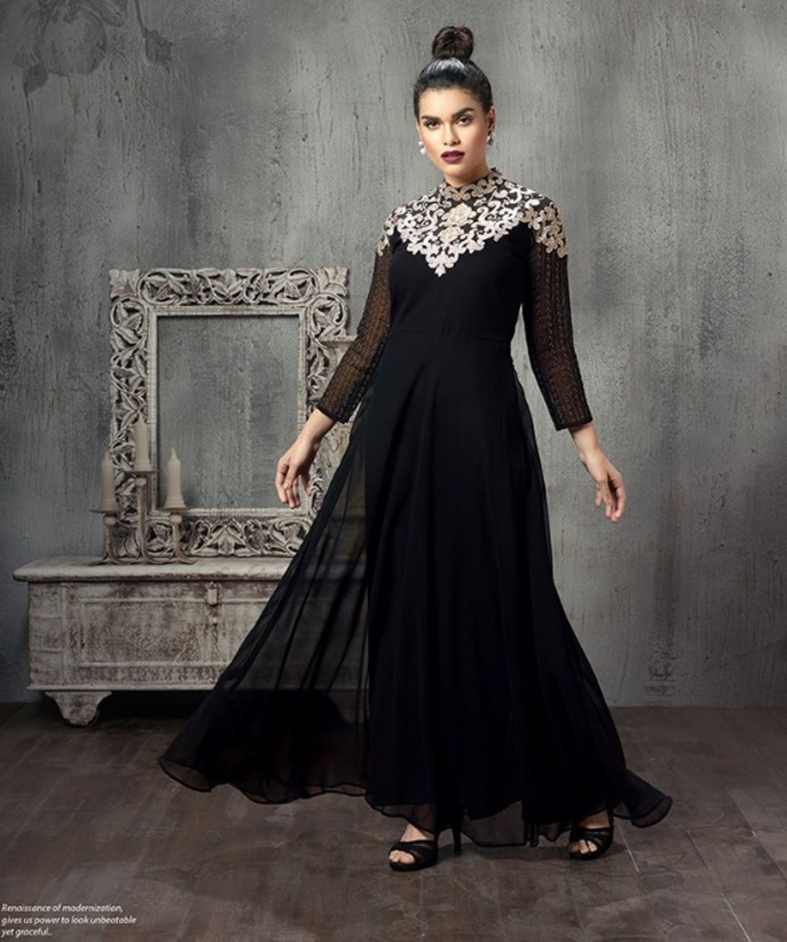 Eternal K460 A-line Kurti - Heavy Georgette, Stitched Design With Luxurious Work | Sizes M, L, Xl, Xxl, Dry Clean Only