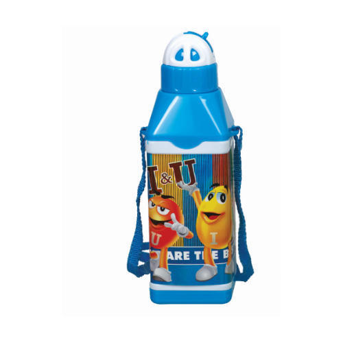 Water Bottle - Plastic, 100-1000 Ml Capacity, 5-20 Inch Size | Adjustable Pattern Printed Strap, Round Shape