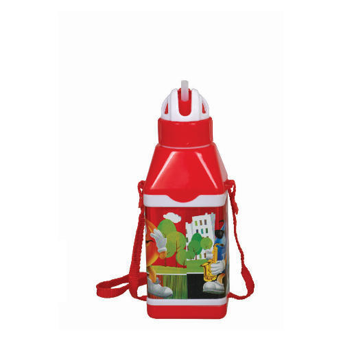 Water Bottle - Plastic, 100-1000 Ml Capacity, 5-20 Inch Size | Adjustable Pattern Printed Strap, Round Shape