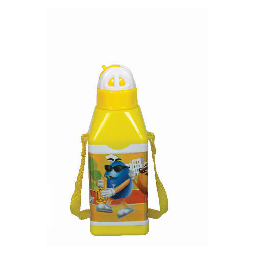 Water Bottle - Plastic, 100-1000 Ml Capacity, 5-20 Inch Size | Adjustable Pattern Printed Strap, Round Shape