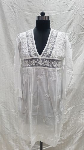 White Ladies Cotton Embroidery Handmade Kurti